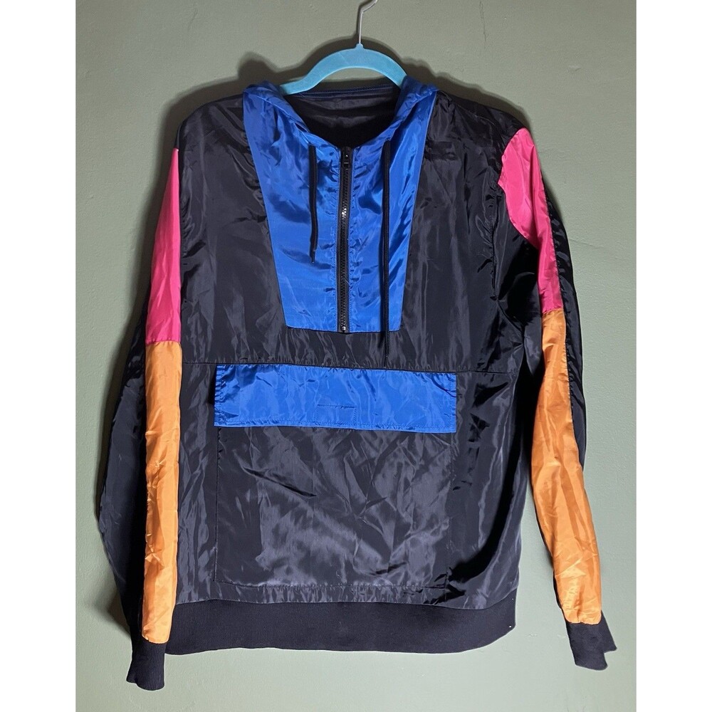 NX3 Windbreaker Pullover Jacket Black With Colorblock Unisex Small